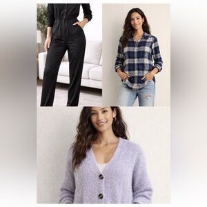 Bundle Of 3 | AE Flannel, Hazel Moon Cardigan, Equipment Femme Jumpsuit | XS